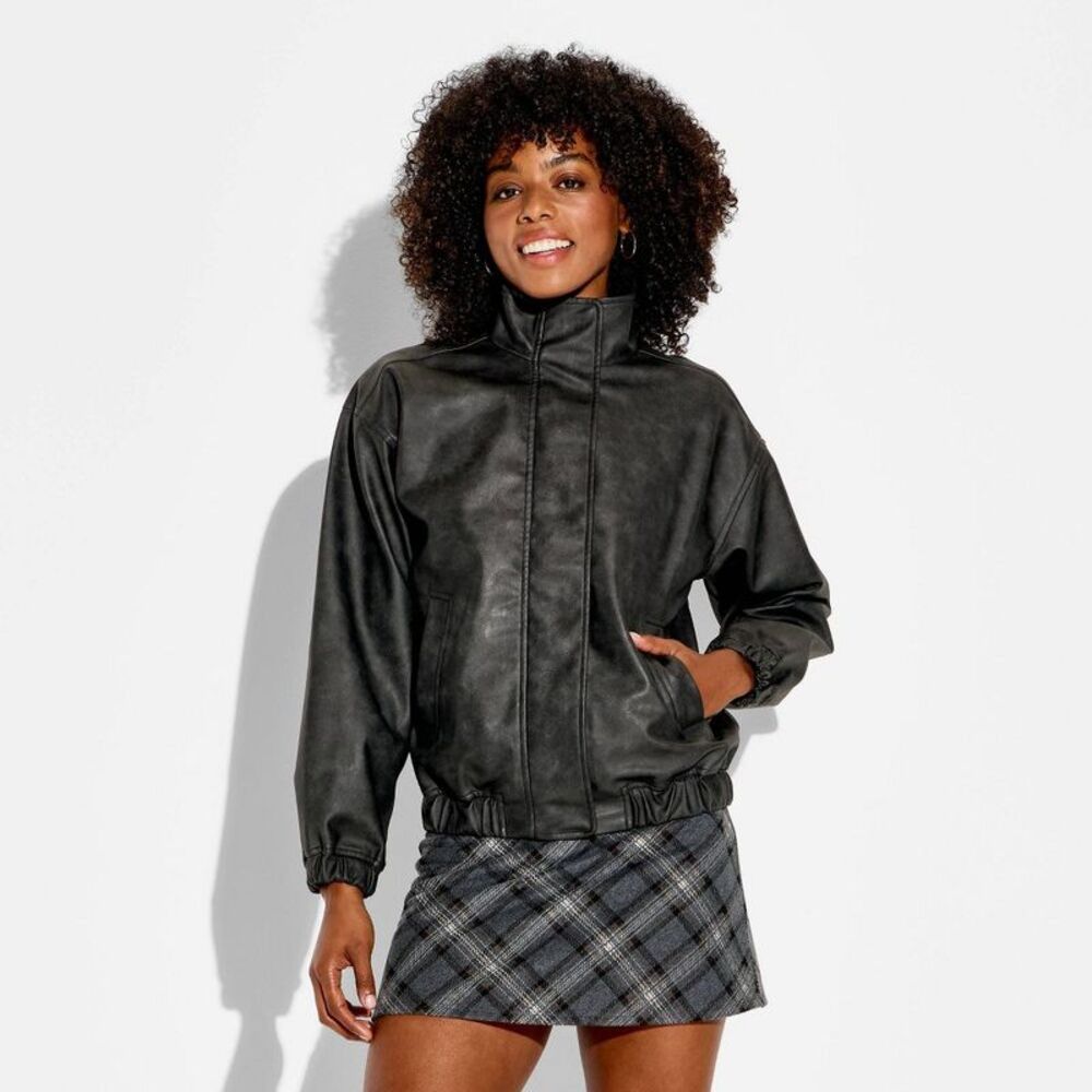 Open Box - Wild Fable - Women's Bomber Jacket - Wild Fable Black Wash M Black - Picture 2 of 3